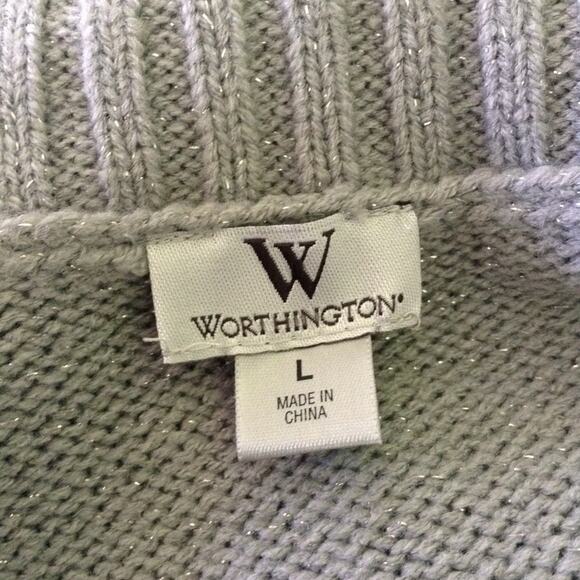 WORTHINGTON Gray Shimmer Cable Knit Short Sleeve Sweater Women's Size Large - Picture 4 of 5